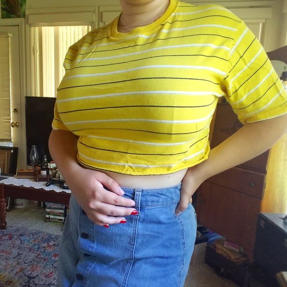 Striped Yellow Cropped T-Shirt - Picture 1 of 4